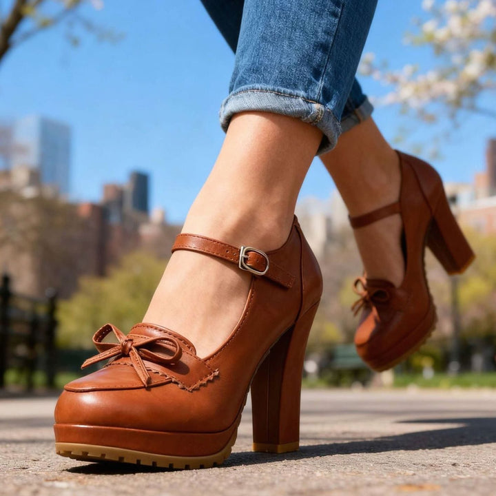 Women's Elegant Leather Flats with Vintage Bow (3)
