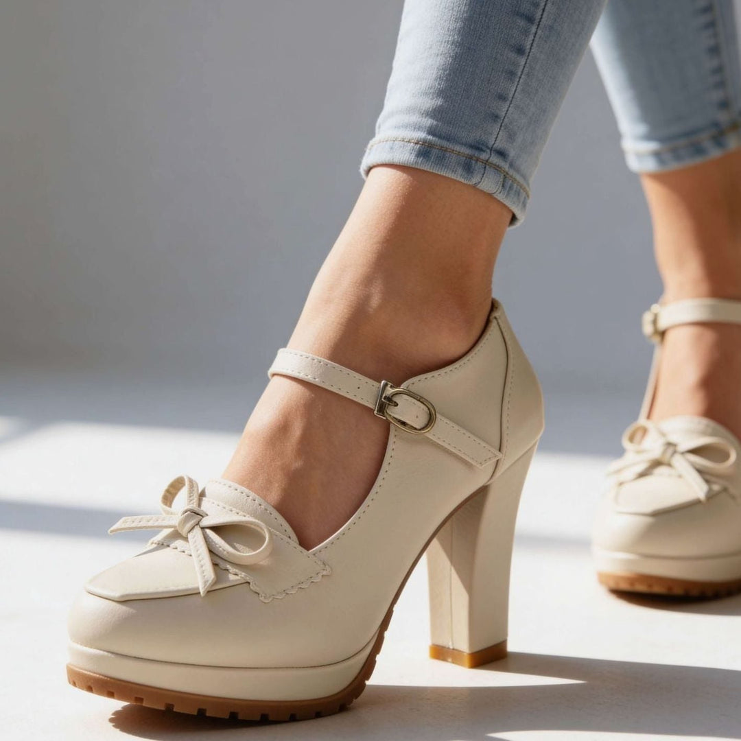 Women's Elegant Leather Flats with Vintage Bow (5)