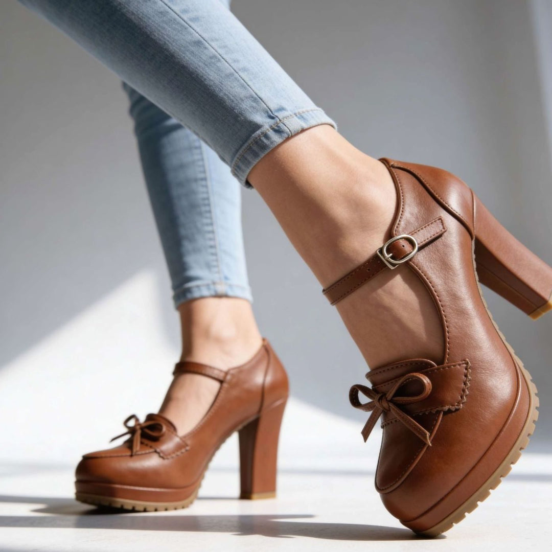 Women's Elegant Leather Flats with Vintage Bow (6)