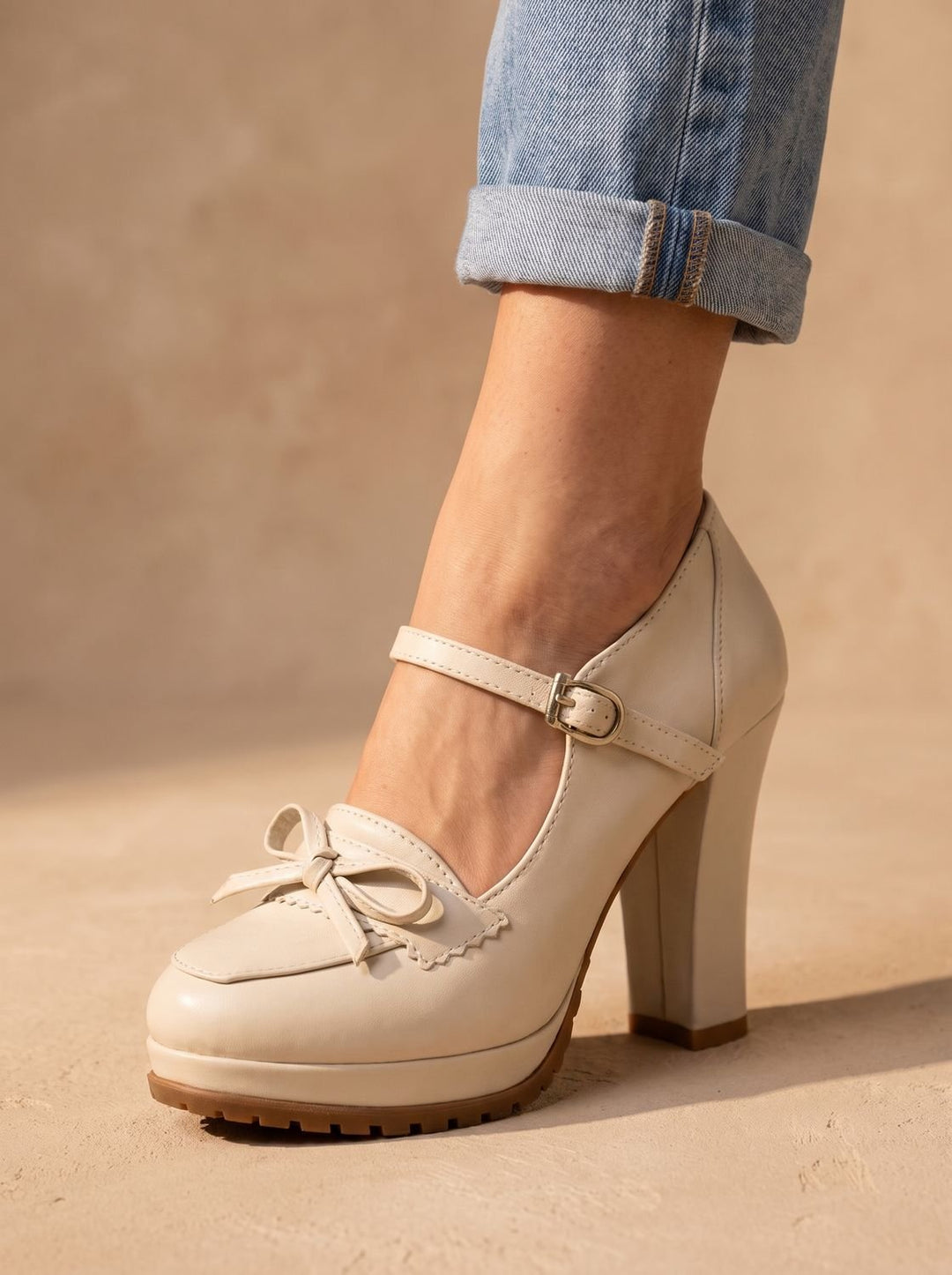 Women's Elegant Mary Jane Leather Block-Heel Flats (2)
