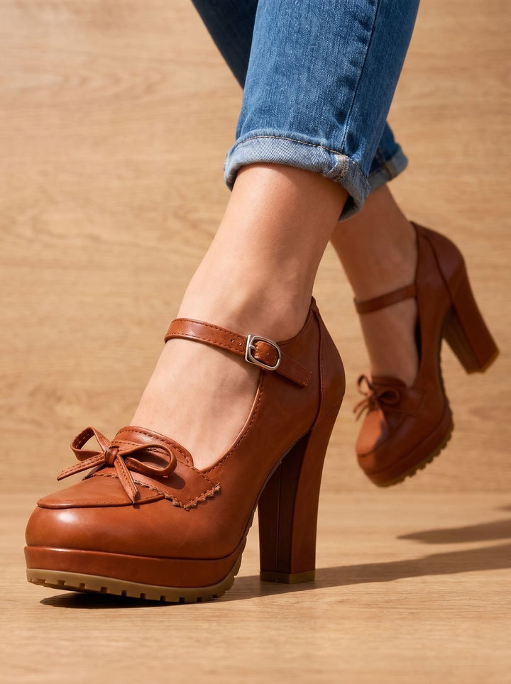 Women's Elegant Mary Jane Leather Block-Heel Flats (3)