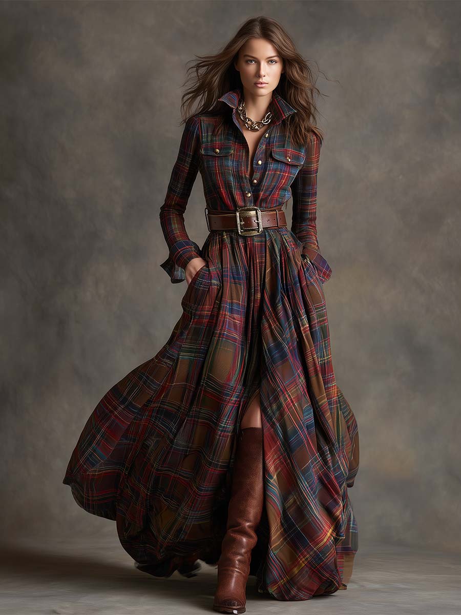 Women's Elegant Party Dress in Vintage Plaid (2)