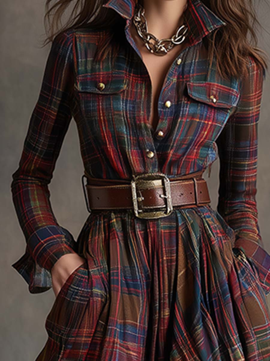 Women's Elegant Party Dress in Vintage Plaid (3)