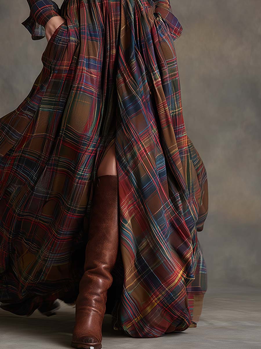 Women's Elegant Party Dress in Vintage Plaid (4)
