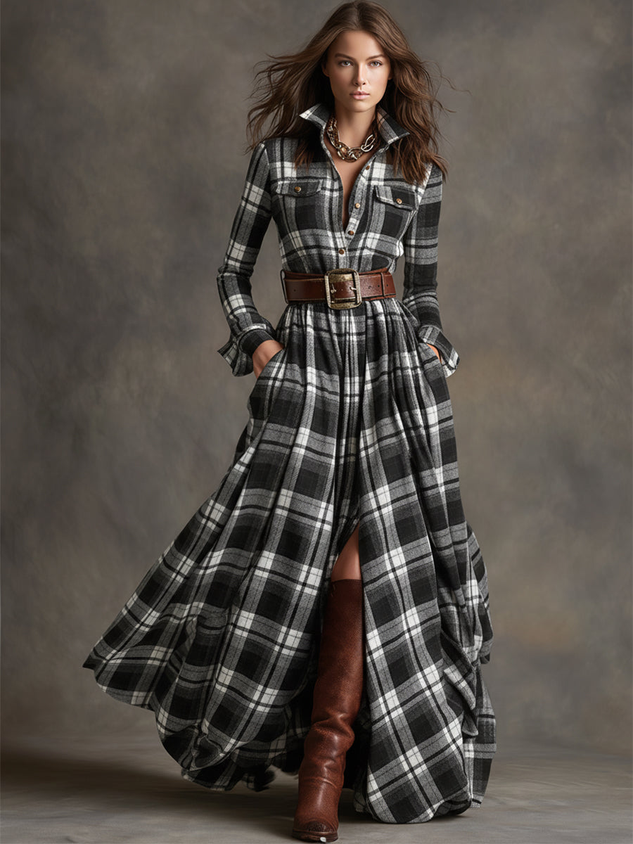 Women's Elegant Party Dress in Vintage Plaid (7)