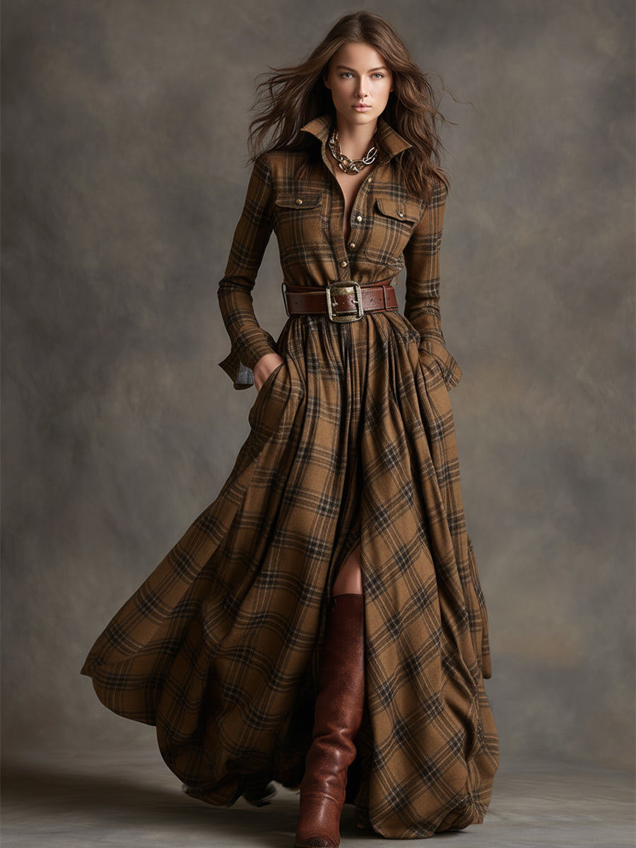 Women's Elegant Party Dress in Vintage Plaid (9)