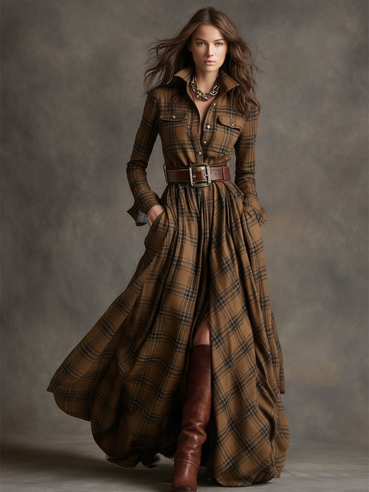 Women's Elegant Party Dress in Vintage Plaid (9)