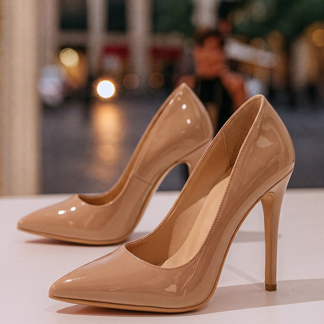 Women's Elegant Patent Leather Slip-On Pumps in Beige
