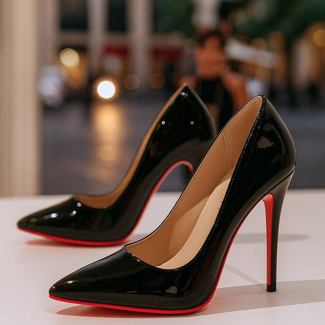 Women's Elegant Patent Leather Slip-On Pumps in Black