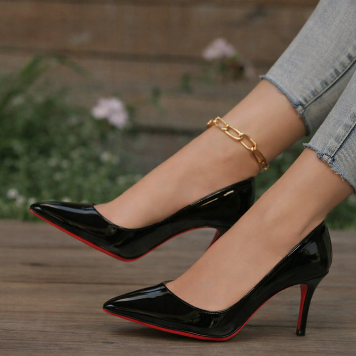 Women's Elegant Patent Leather Slip-On Pumps in Dark Red 7