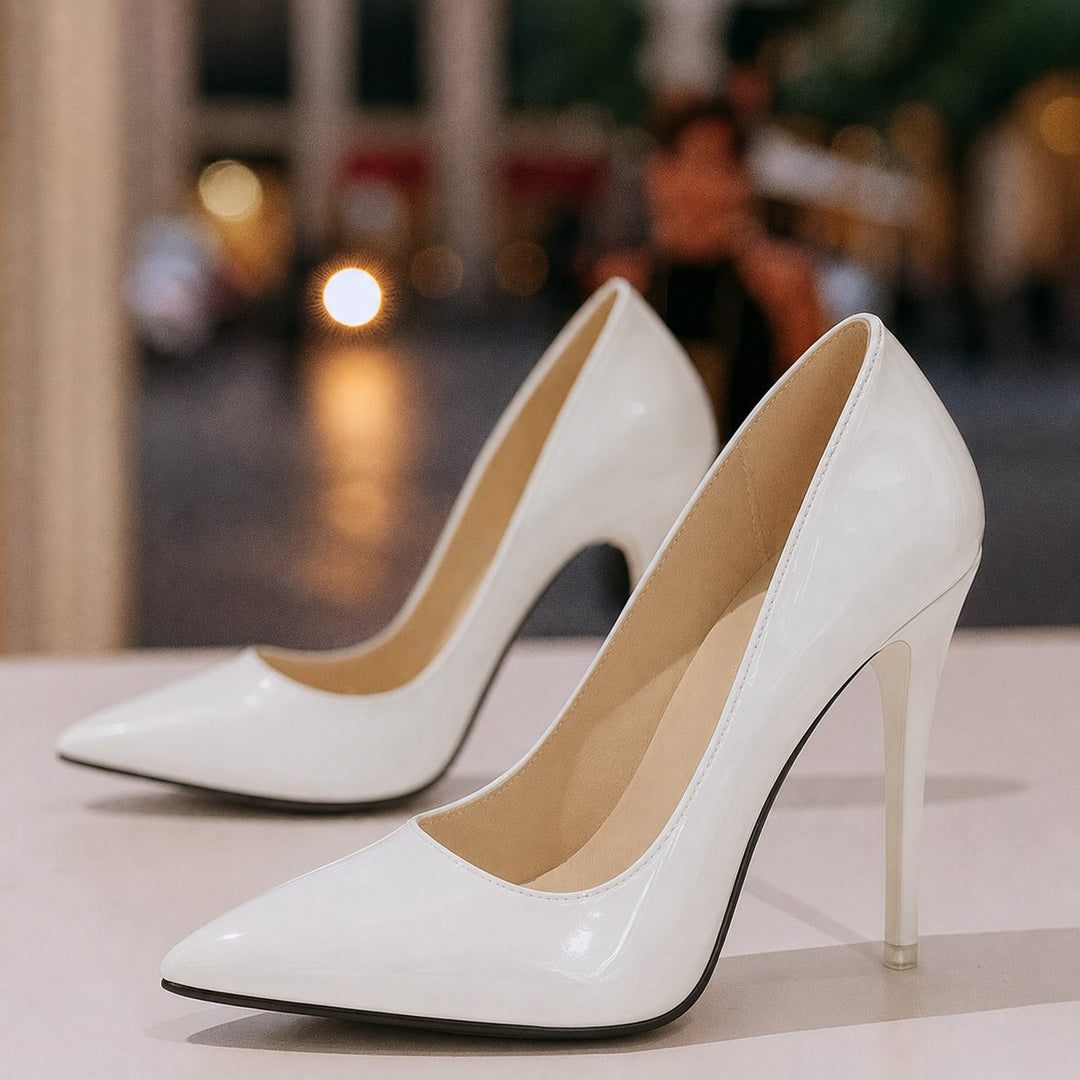 Women's Elegant Patent Leather Slip-On Pumps in White