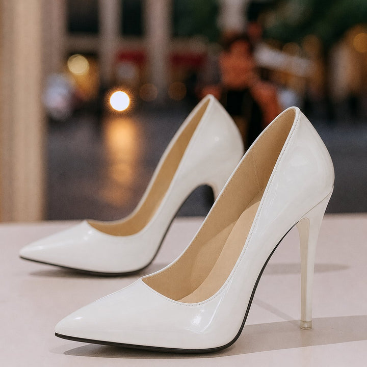 Women's Elegant Patent Leather Slip-On Pumps in White