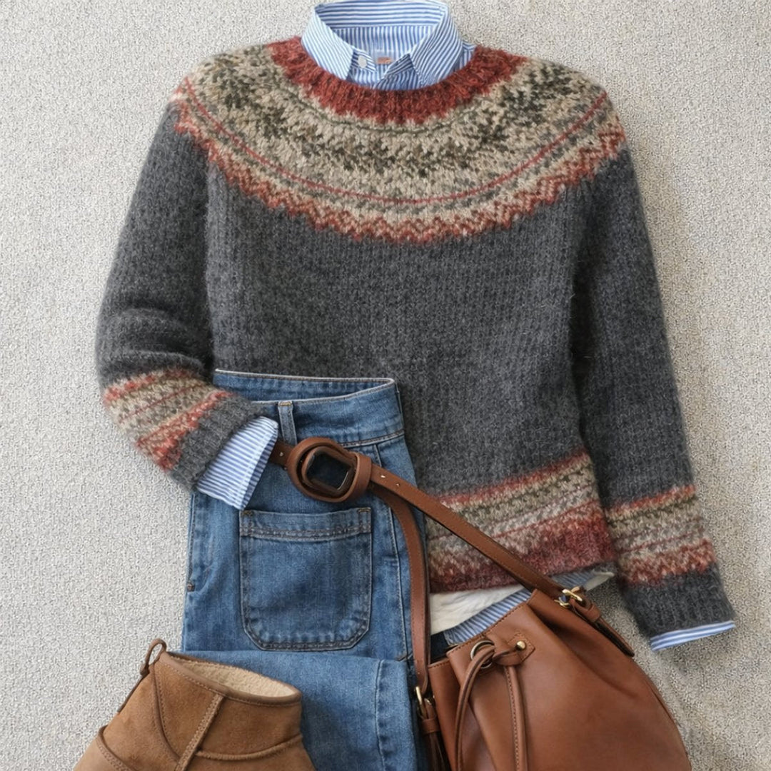 Women's Fair Isle Nordic Knitwear for Autumn in Grey