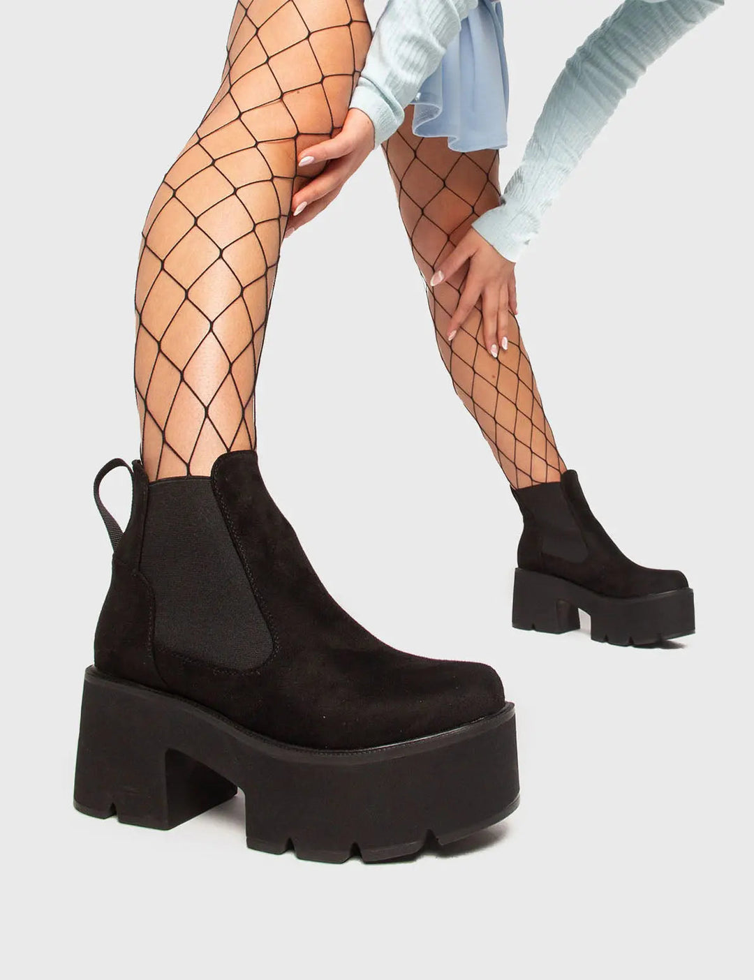 Women's Fall Boots Black Suede Chunky Platform