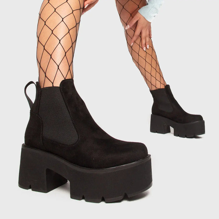 Women's Fall Boots Black Suede Chunky Platform (3)