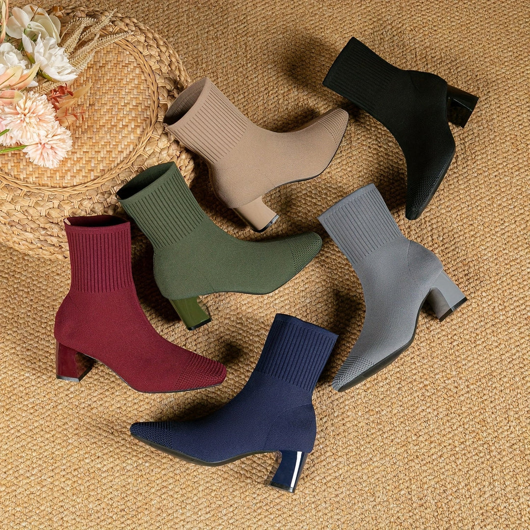 Women's Fall Boots Knit Ankle Block Heel (3)