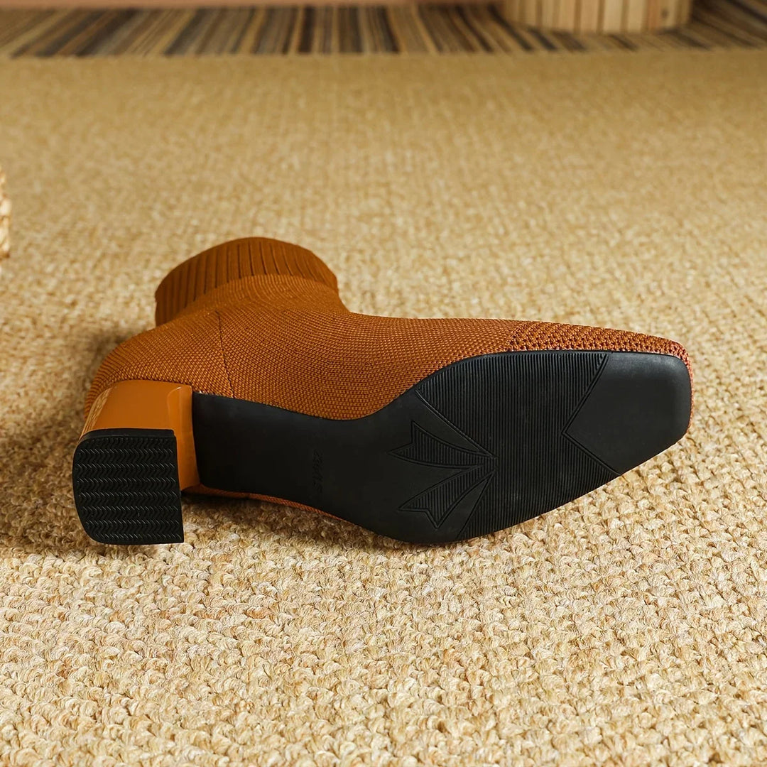 Women's Fall Boots Knit Ankle Block Heel (6)