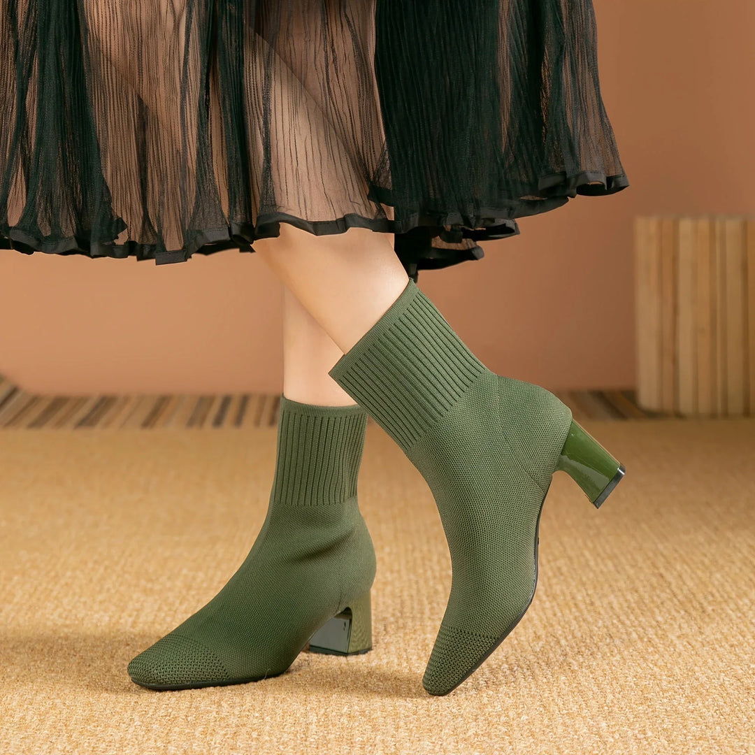 Women's Fall Boots Knit Ankle Block Heel (7)