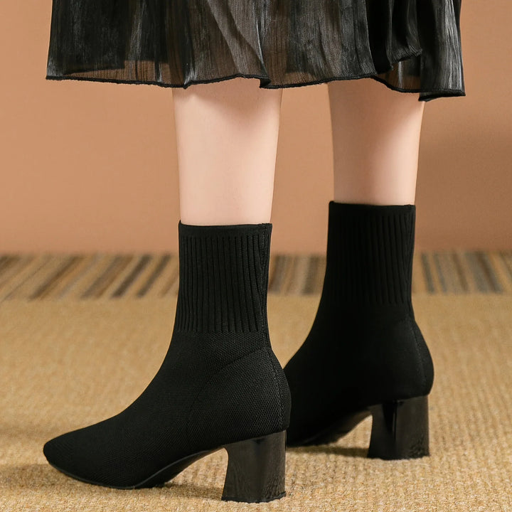 Women's Fall Boots Knit Ankle Block Heel (8)