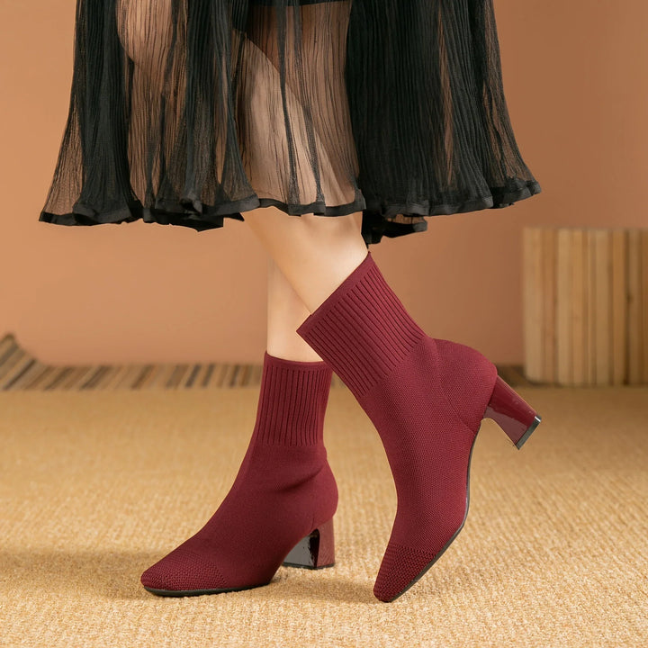 Women's Fall Boots Knit Ankle Block Heel (9)
