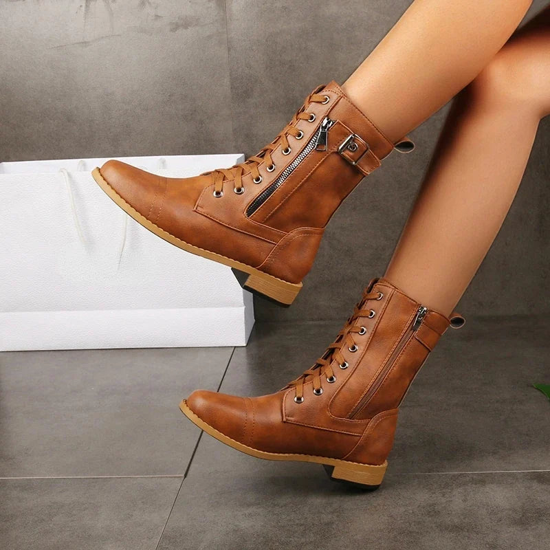 Women's Fall Boots Lace-Up Leather