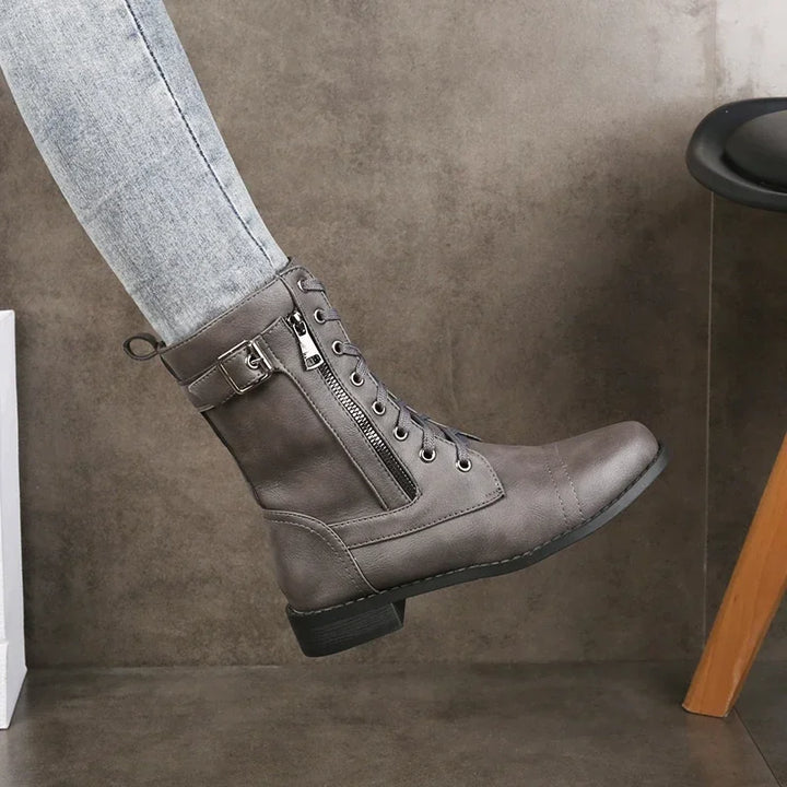 Women's Fall Boots Lace-Up Leather in Grey