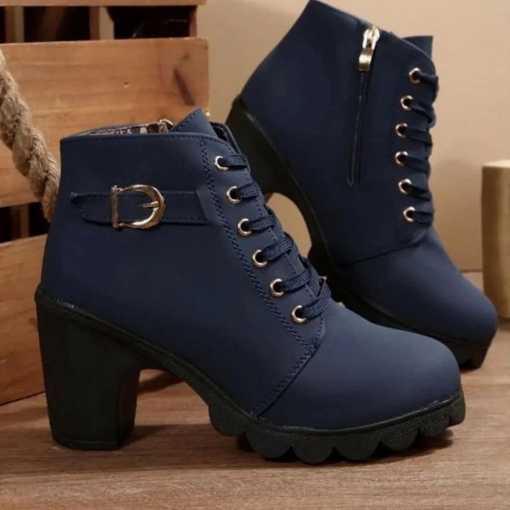 Women's Fall Boots Lace-Up with Block Heel in Blue