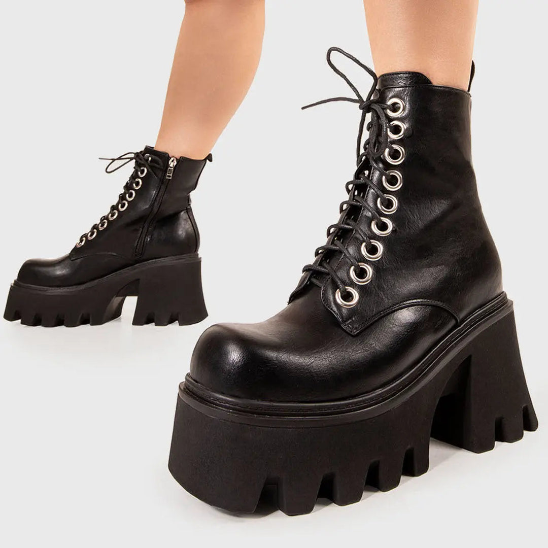 Women's Fall Boots Patent Leather Chunky Platform (4)
