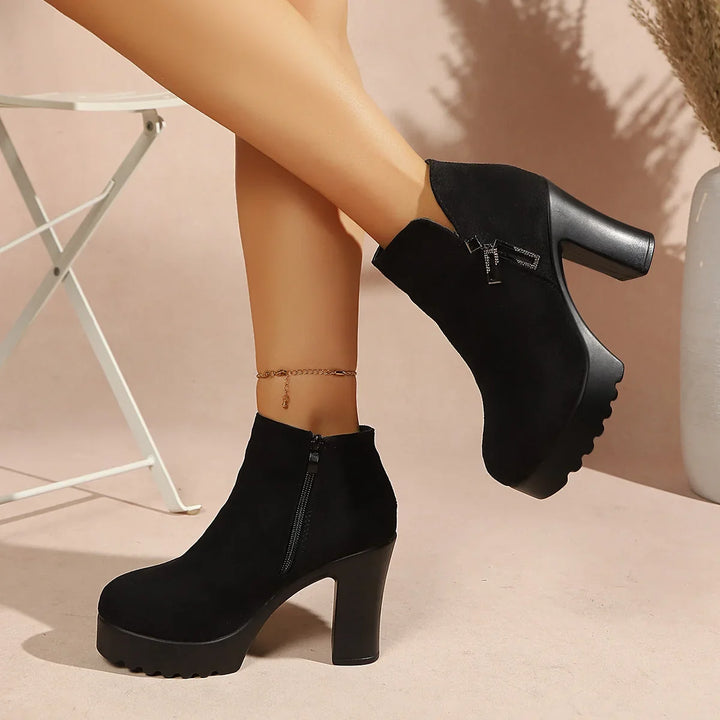 Women's Fall Boots Suede Ankle with Block Heel (2)