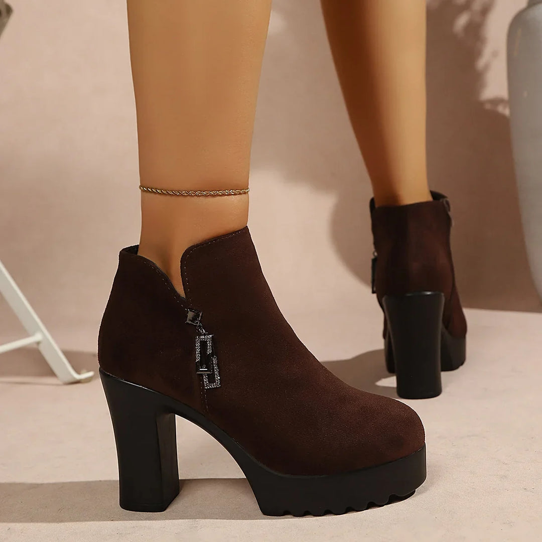 Women's Fall Boots Suede Ankle with Block Heel (5)
