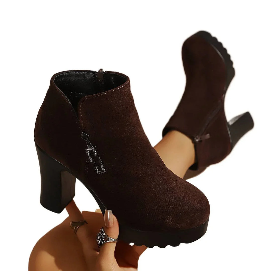 Women's Fall Boots Suede Ankle with Block Heel (6)