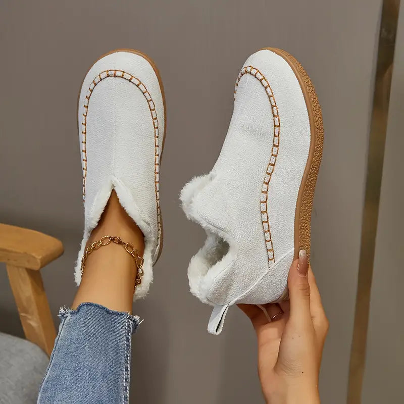 Women's Fall Boots with Faux Fur Lining in White