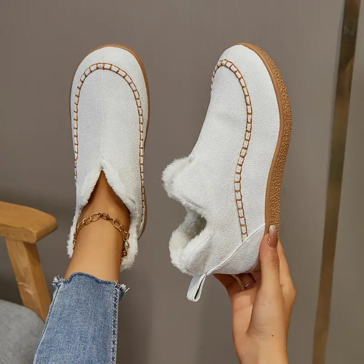 Women's Fall Boots with Faux Fur Lining in White