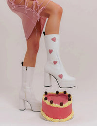 Violet | Women's Fall Boots with Pink Hearts and Platform