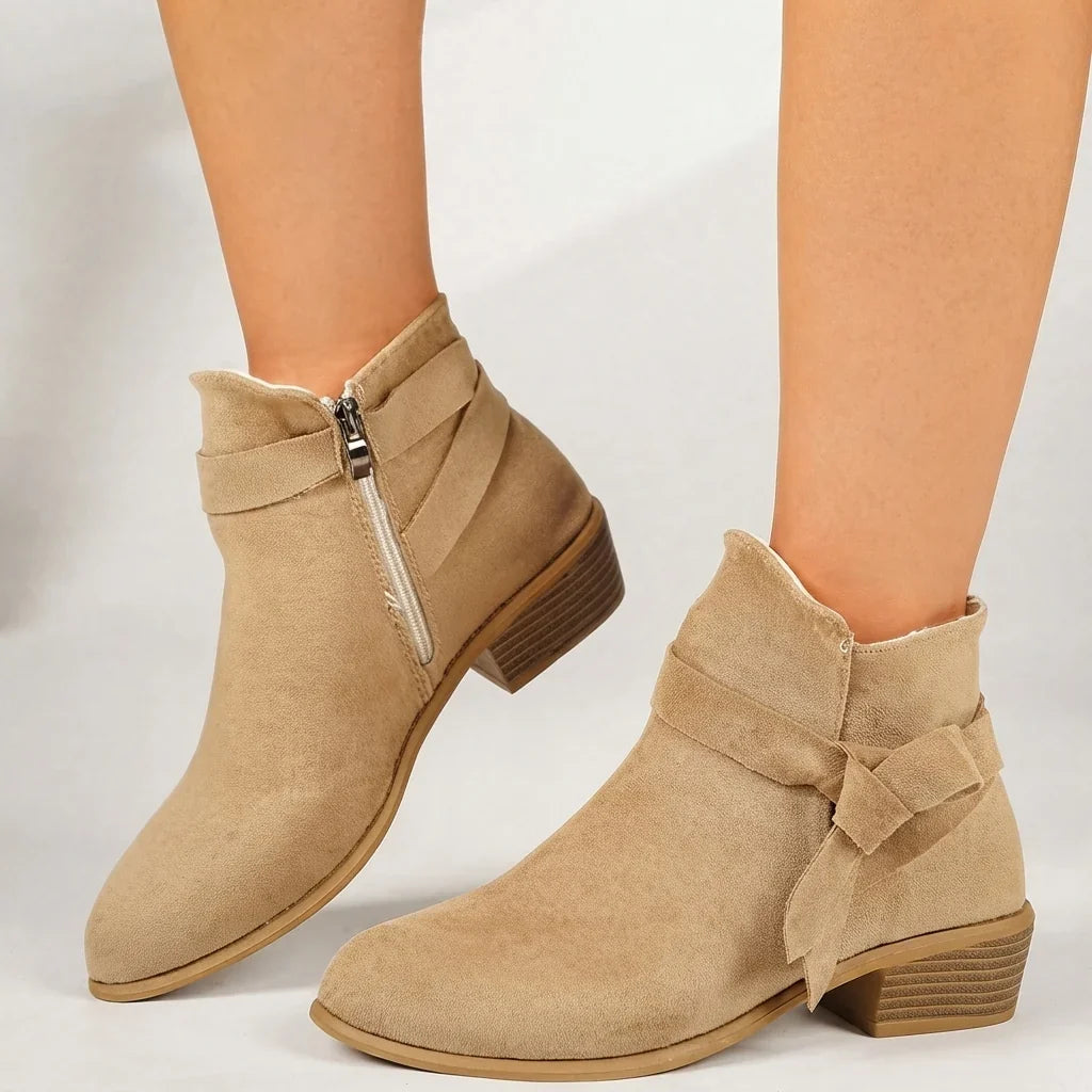Women's Fall Boots with Pointed-Toe Block Heel in Beige