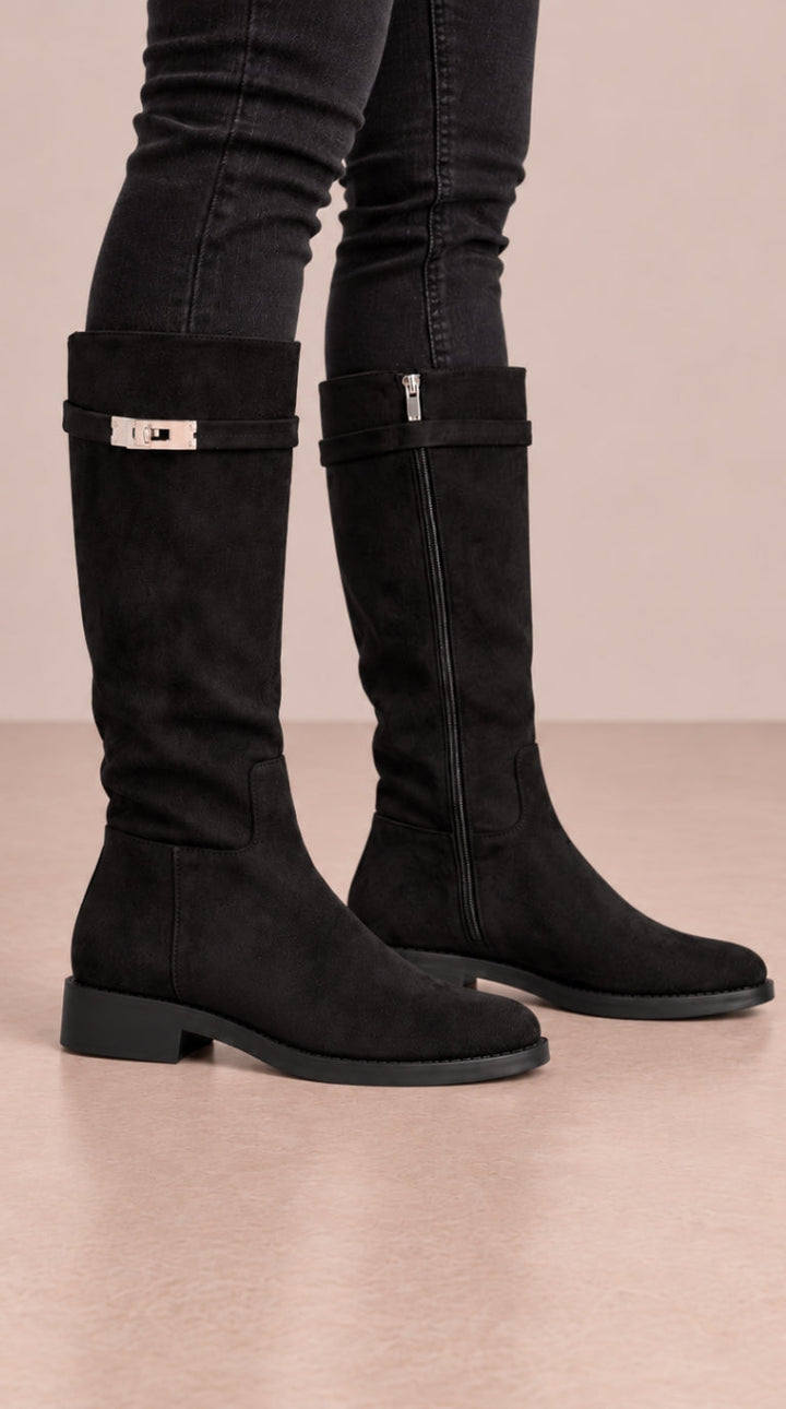 Women's Fall Faux Suede Knee-High Boots in Black