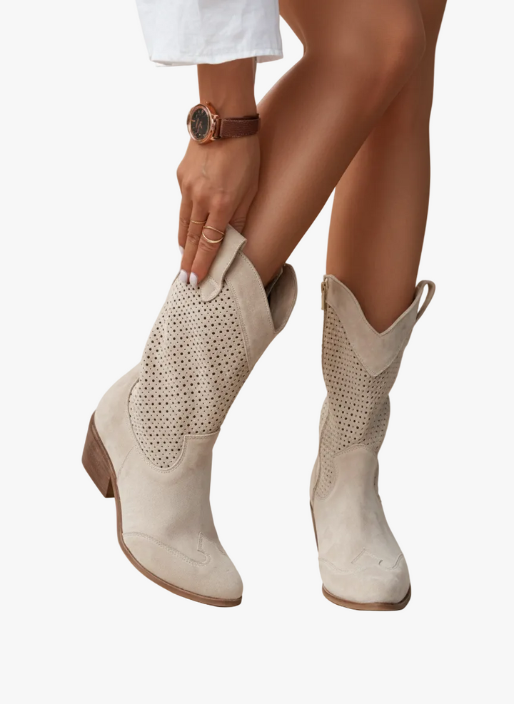 Women's Stylish Brown Suede Pointed Toe Western Boots