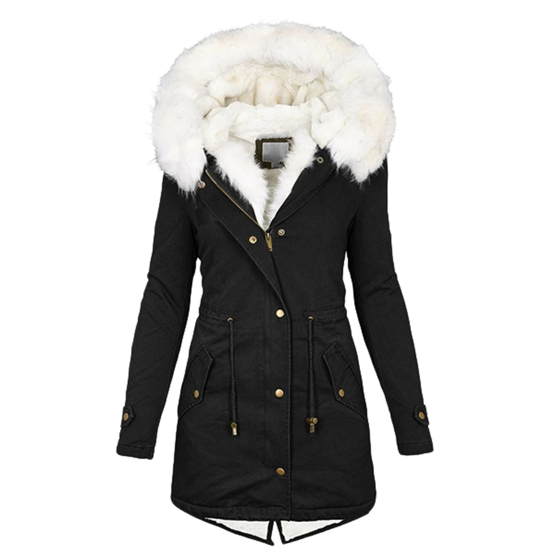 Women's Fleece-Lined Winter Jacket for Autumn in Black