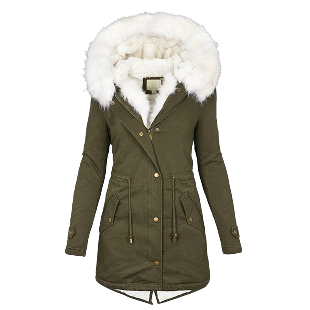 Women's Fleece-Lined Winter Jacket for Autumn in Green
