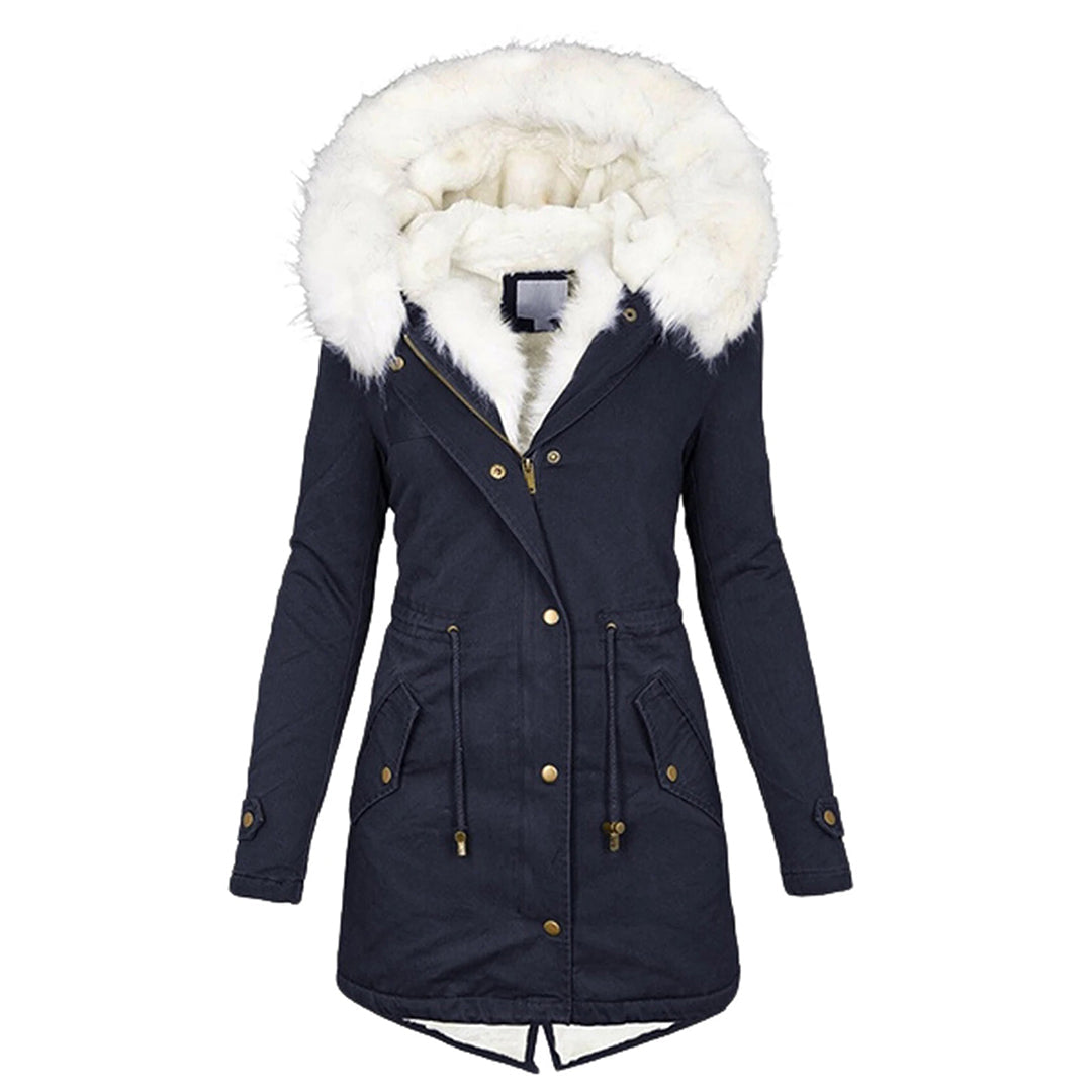 Women's Fleece-Lined Winter Jacket for Autumn in Navy