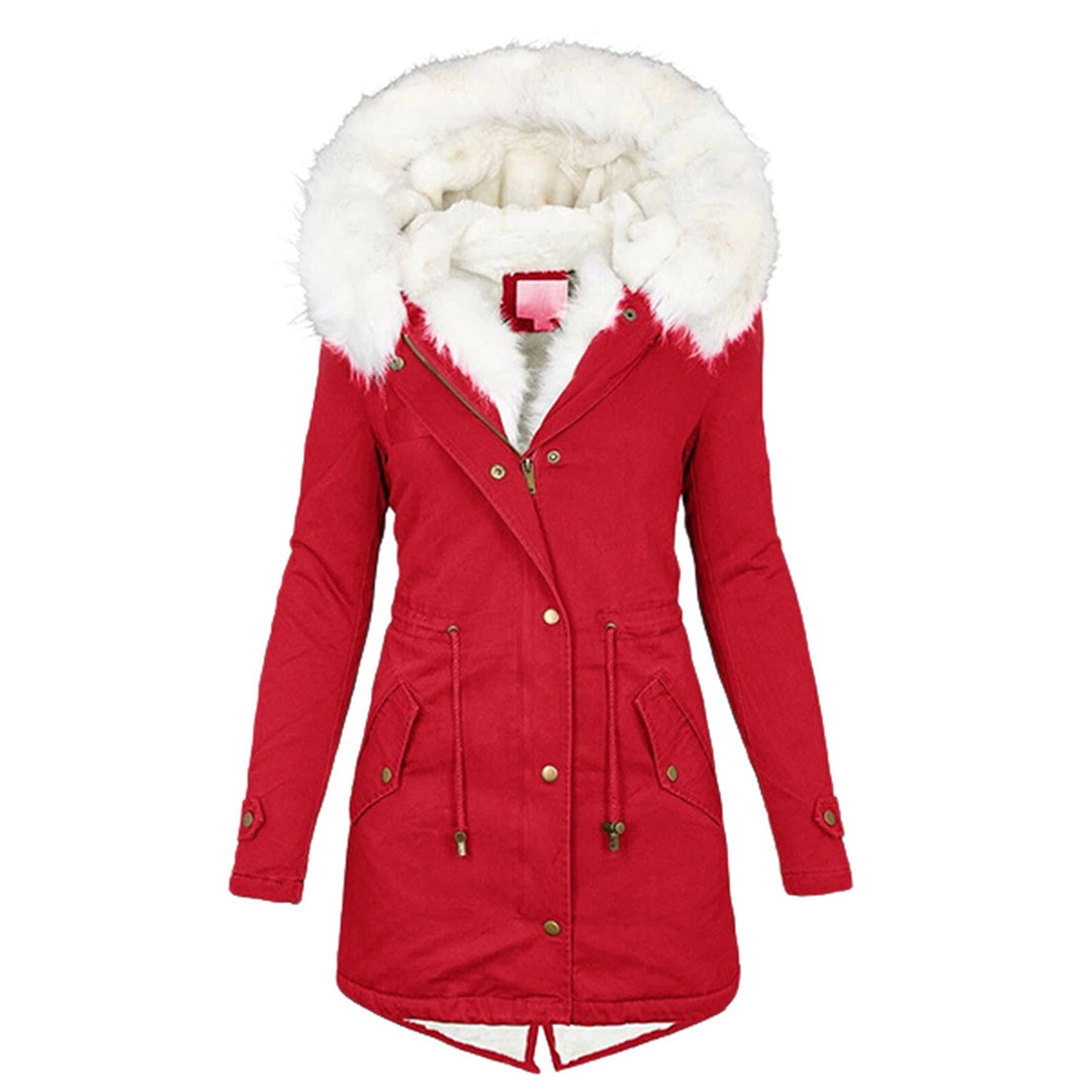 Women's Fleece-Lined Winter Jacket for Autumn in Red