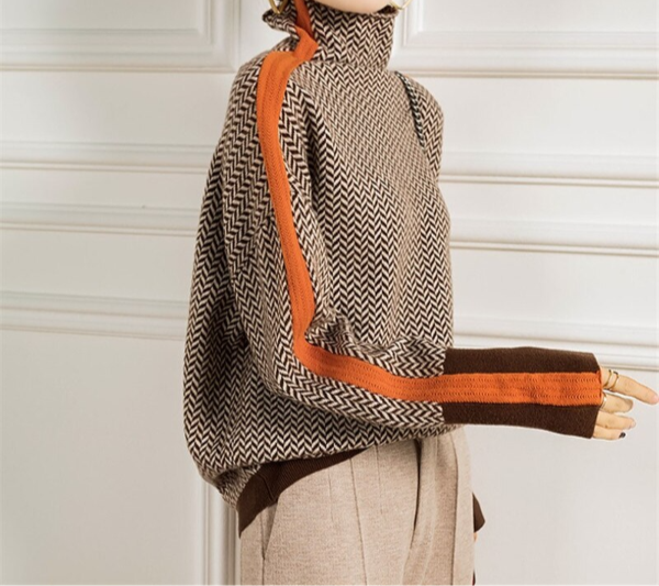 Women's Stylish Striped Knit Turtleneck Sweater