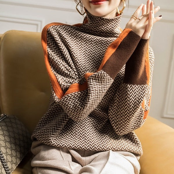 Women's Stylish Striped Knit Turtleneck Sweater