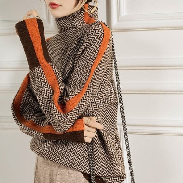 Women's Stylish Striped Knit Turtleneck Sweater