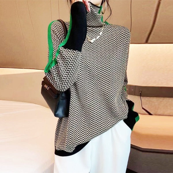 Women's Stylish Striped Knit Turtleneck Sweater
