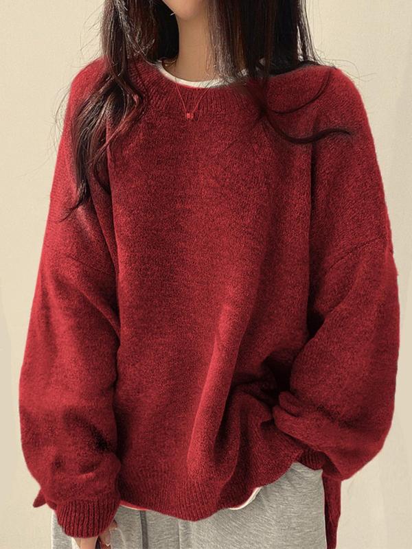 Women's Pretty Oversized Knit Crewneck Sweater