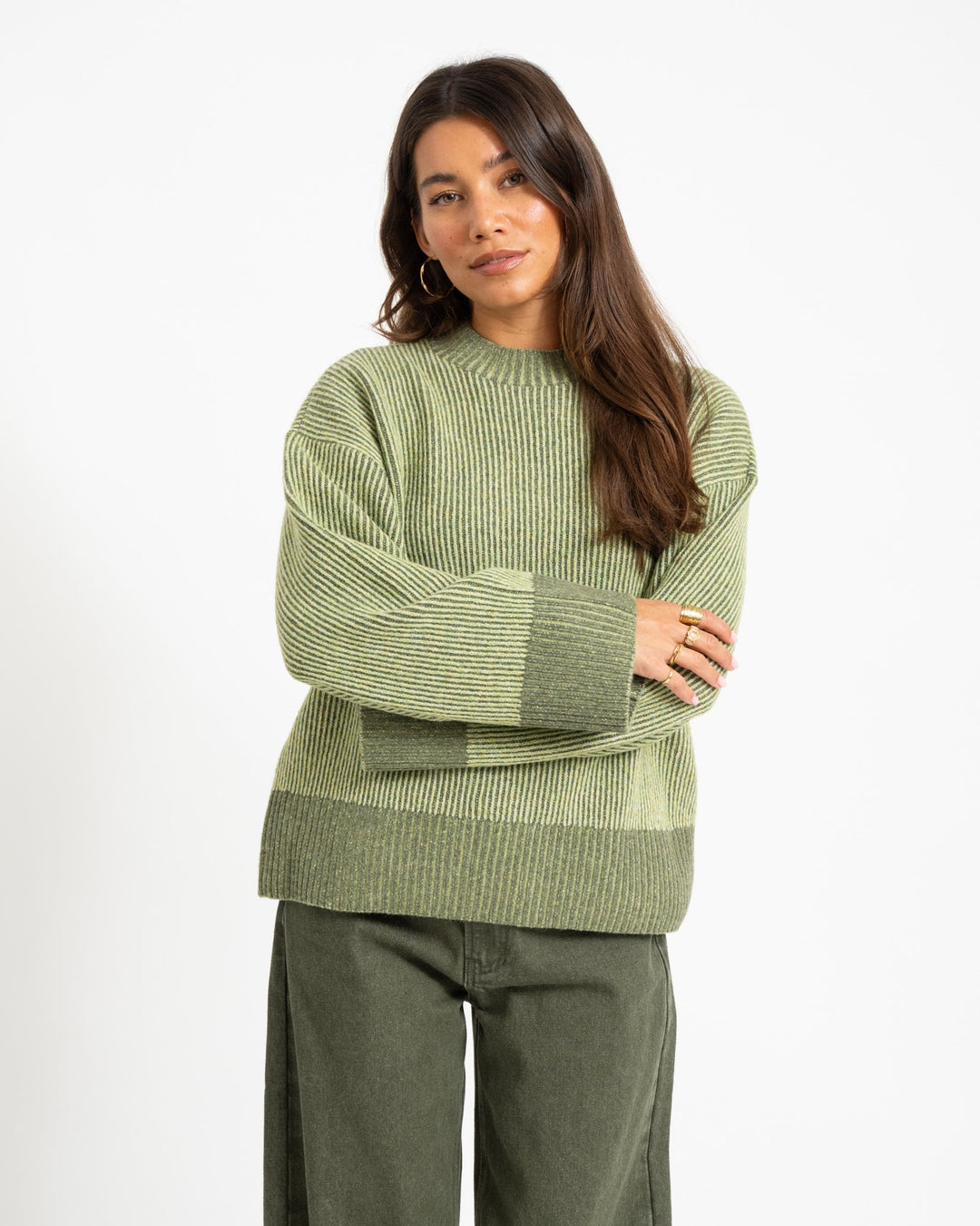 Women's Knit Sweater Oversized for Everyday Comfort in Green 3