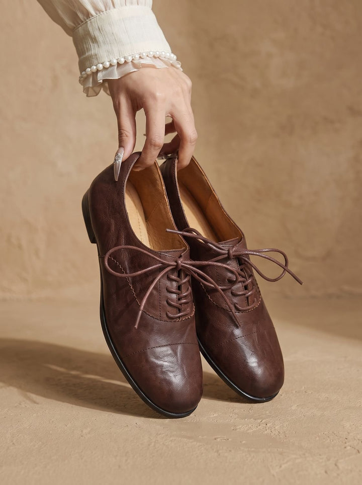Women's Leather Lace-Up Flats, Heritage Design (11)