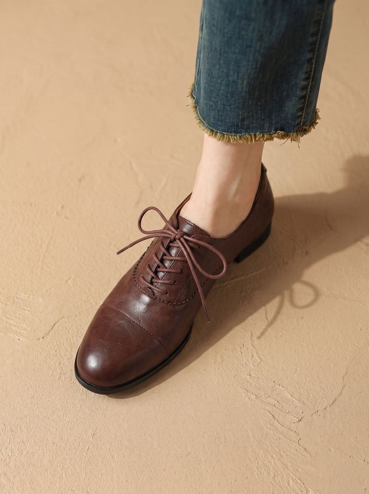 Women's Leather Lace-Up Flats, Heritage Design (12)