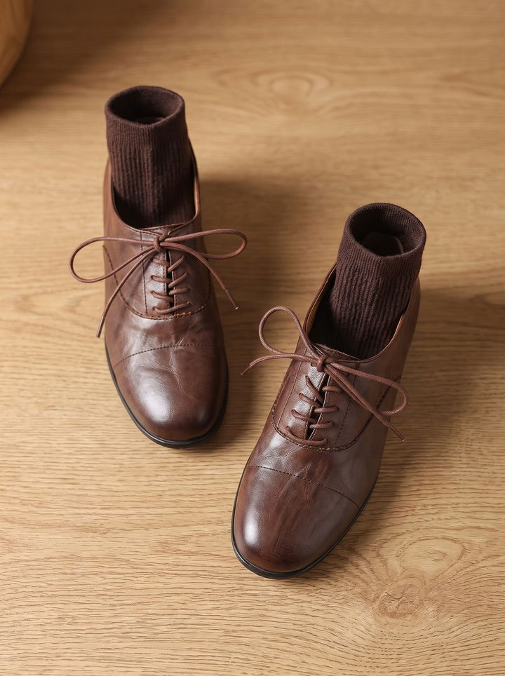 Women's Leather Lace-Up Flats, Heritage Design (16)